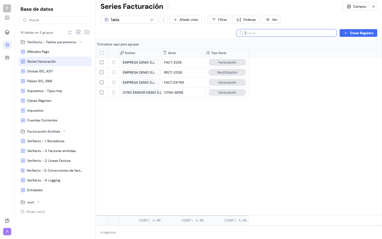 Series del mismo emisor: una para facturación ordinaria y otra de tipo Rectificación
